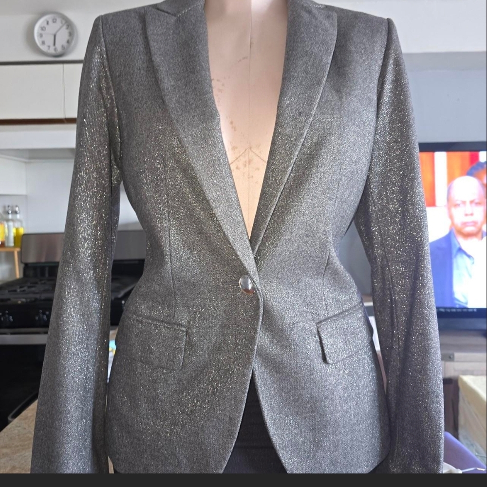 Sleek Silver Tailored Blazer with Notched Lapels